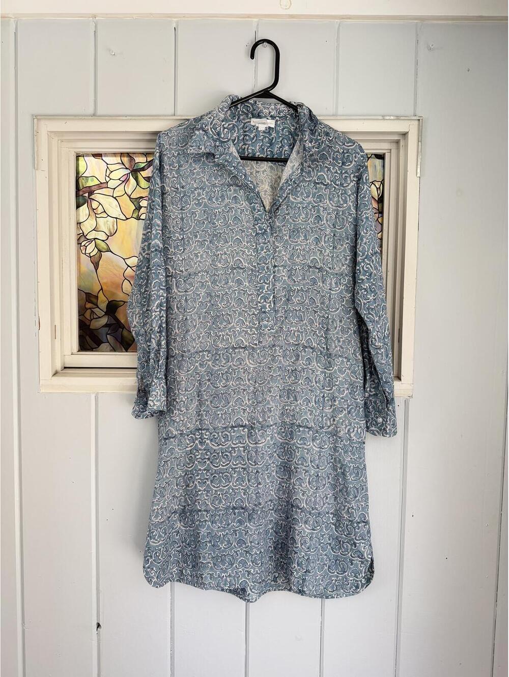 Kerry cassill Blue Patterned Long Sleeve midi beach Dress Size S